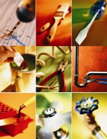 Collage of construction tools